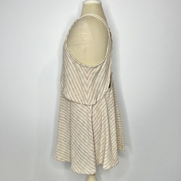 Free People Novelty Ivory Blue Striped Linen Sleeveless Open Back Mini Dress - Picture 7 of 14